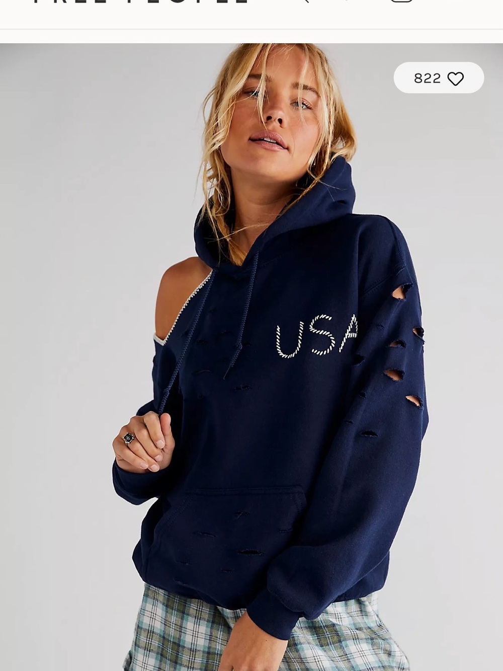 Free People Tricia Fix USA Cut out Hoodie - Navy - Picture 1 of 10